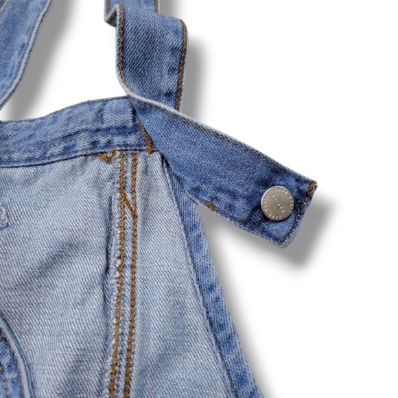 Zara Basic Overall Jeans Size XS 29x24 Women's Overalls Straight Raw Hem Patches - Picture 7 of 9
